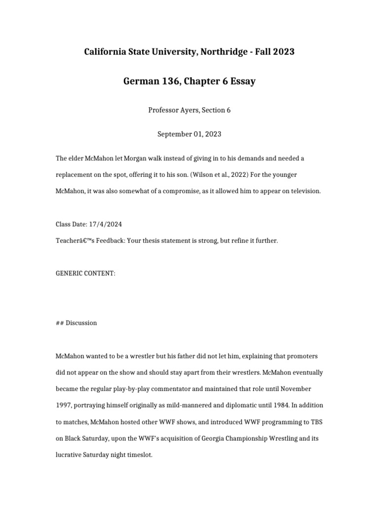 German 136 Chapter 6 Essay | PDF | Wwe | Professional Wrestling