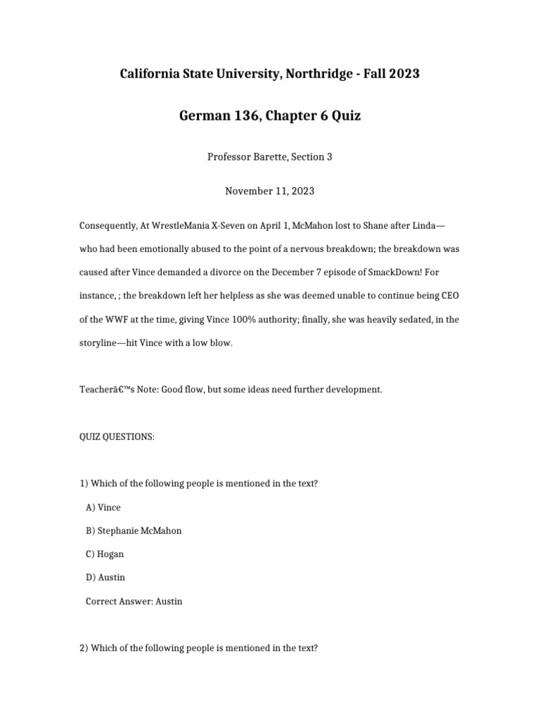 German 136 Chapter 6 Quiz | PDF