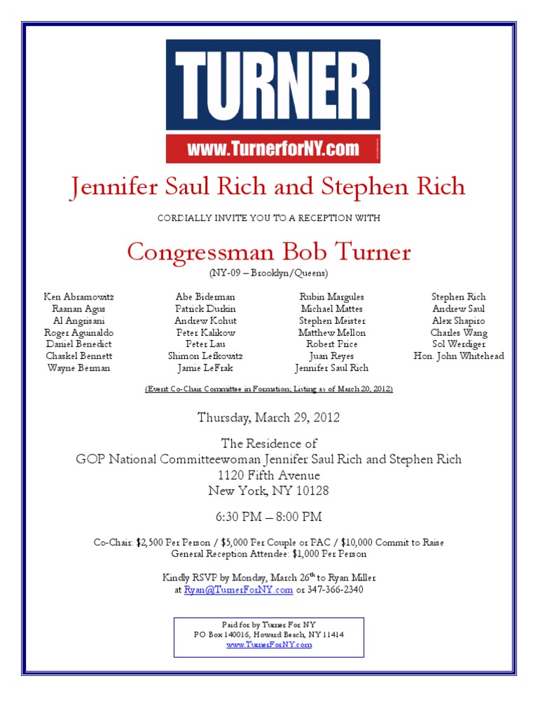 Reception Invitation for Congressman Turner | PDF | Payments | Government
