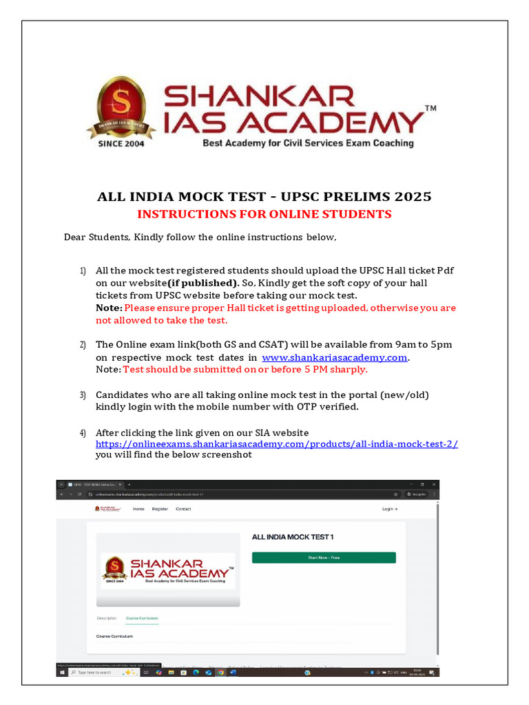 Upsc All India Mock Test 2 Online Instructions | PDF