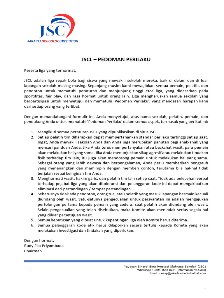 Pedoman Perilaku Liga JSCL 2025 | PDF