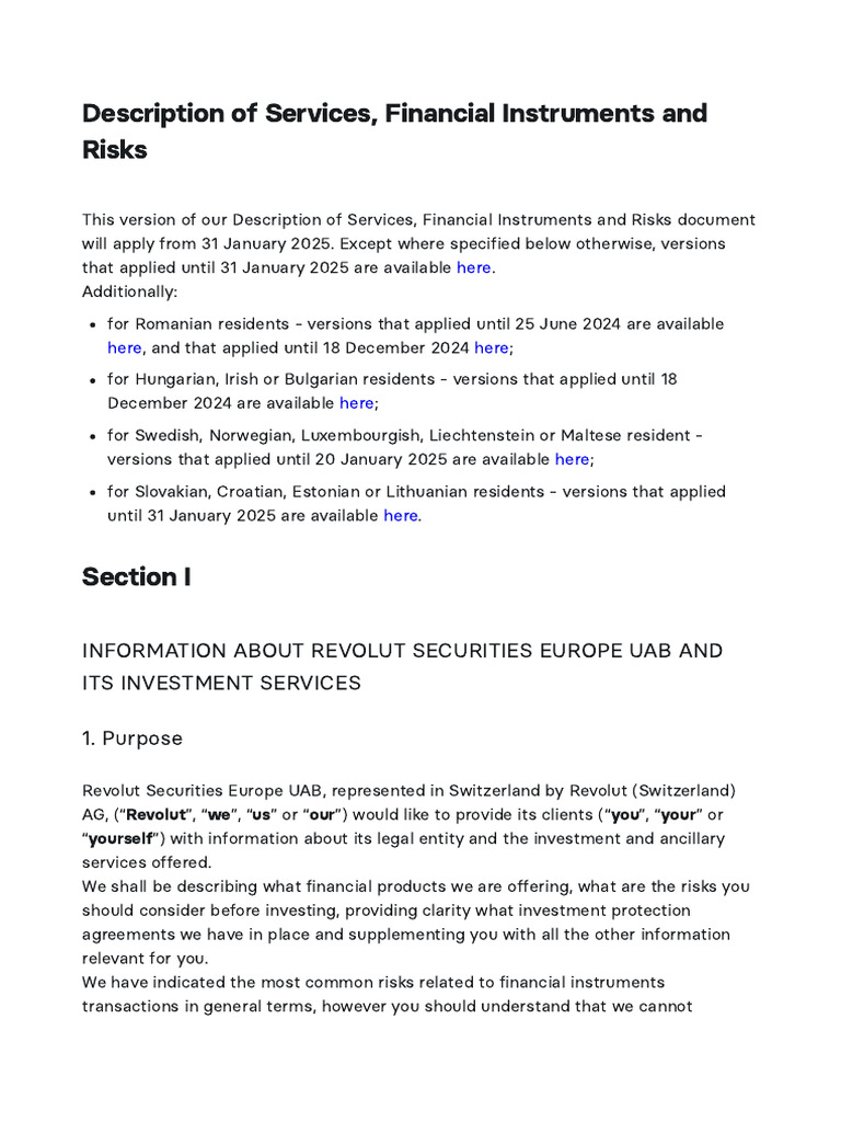 Description of Services Financial Instruments and Risks 901062ae 1.3.0 ...