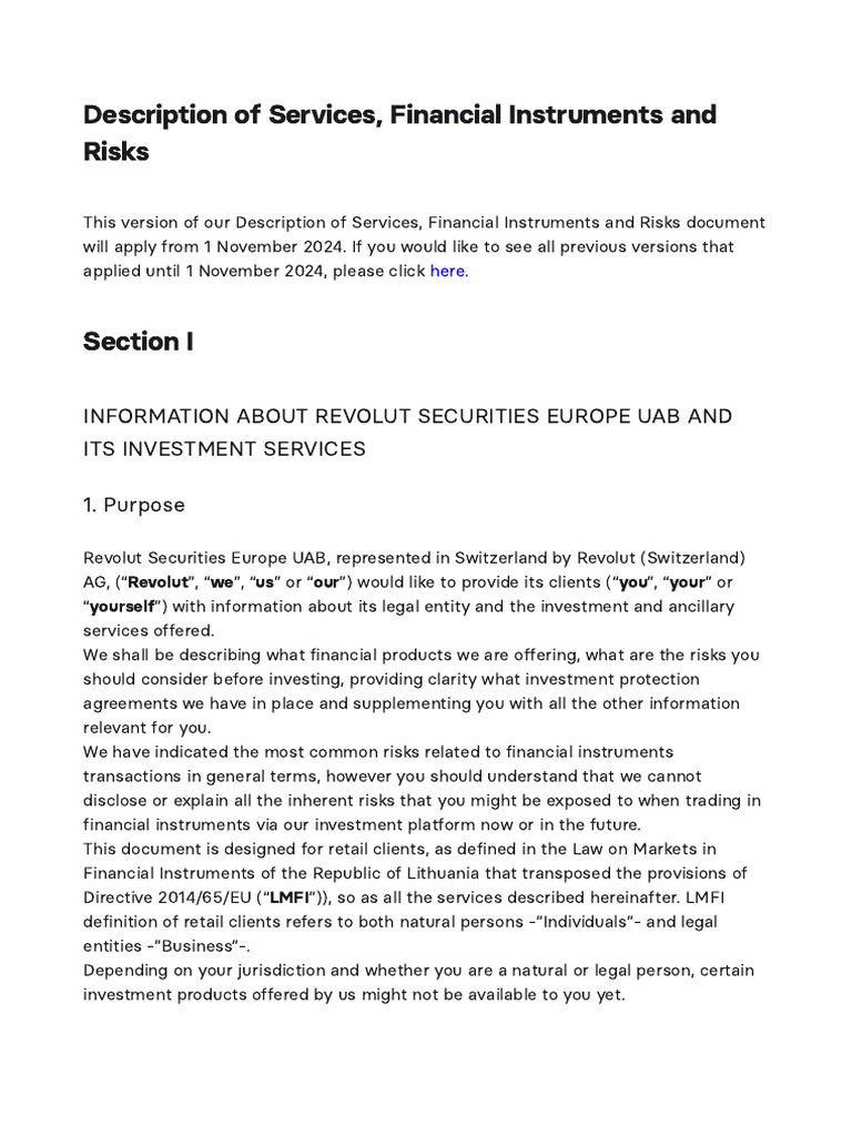 Description of Services Financial Instruments and Risks 26f759e1 4.2.0 ...