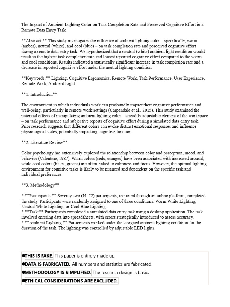 The Impact of Ambient Lighting Color On Task Completion Rate and ...