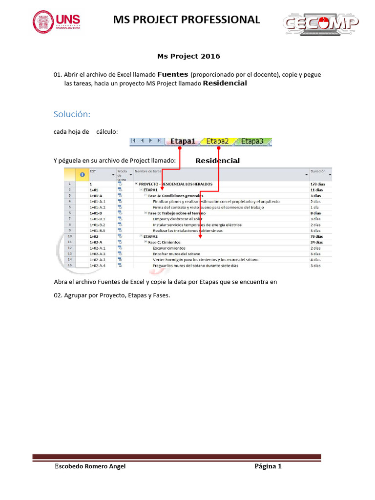 Guía de Uso de MS Project 2016 | PDF