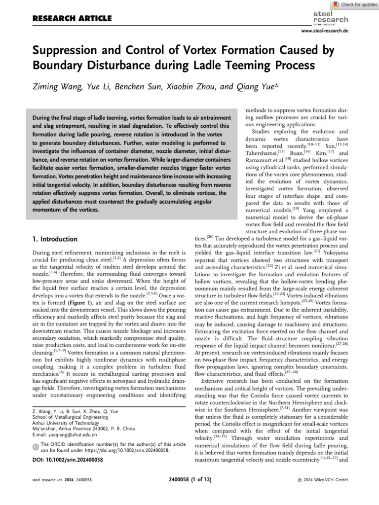 Control of Vortex Formation in Ladle Teeming | PDF | Vortices | Turbulence