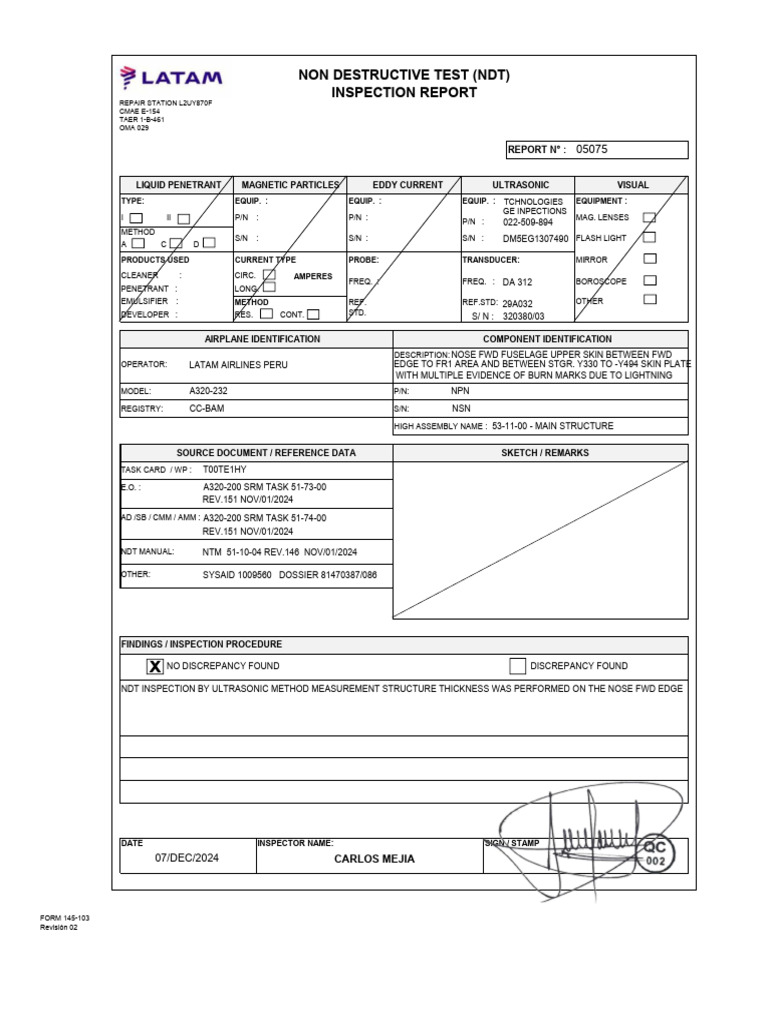 NDT Inspection Report: Burn Marks Analysis | PDF | Nondestructive ...