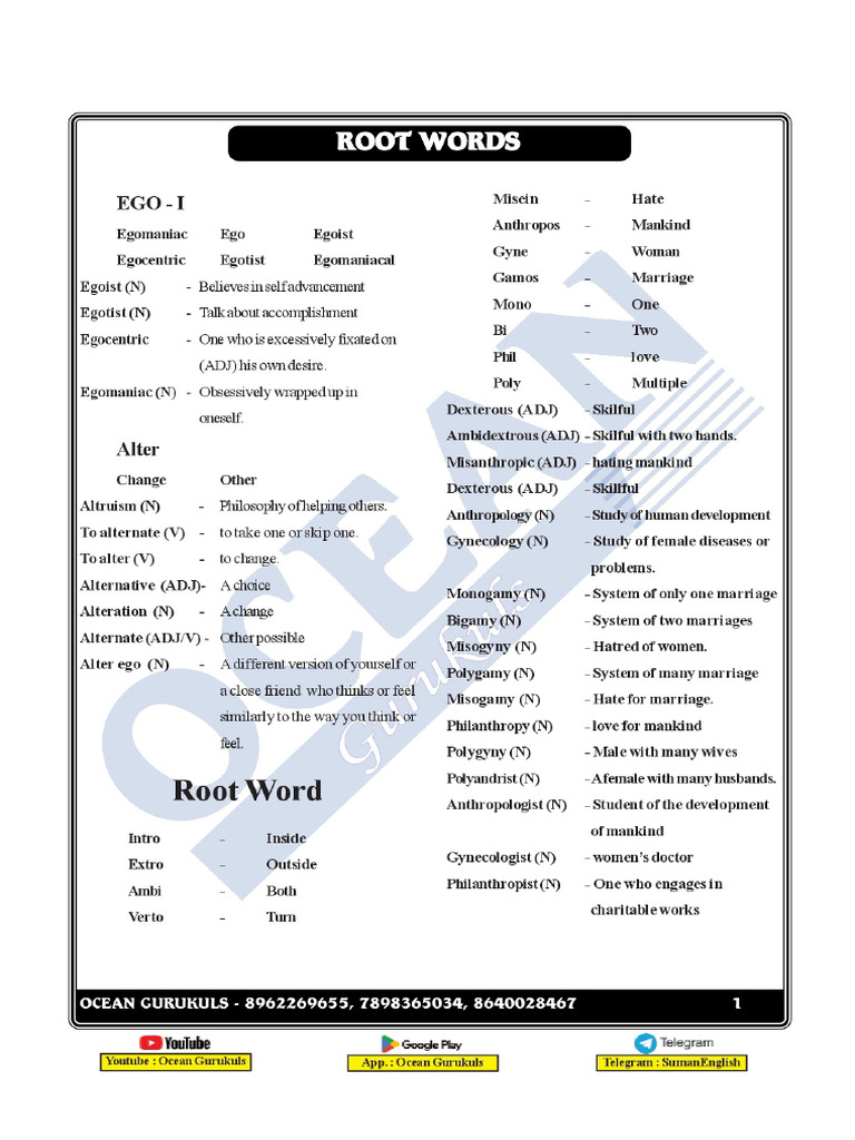 Complete Class Root Words (Word Power) PDFs | PDF
