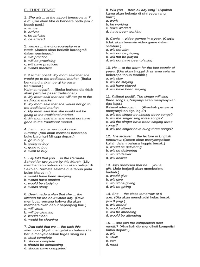 Future and Present Continuous Tense Exercises | PDF | Chess Openings ...