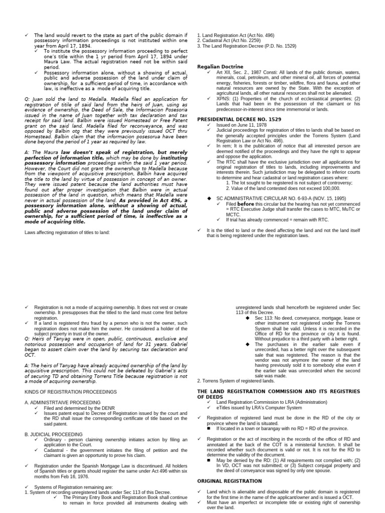 Land Title Registration and Possession Laws | PDF | Deed | Adverse ...