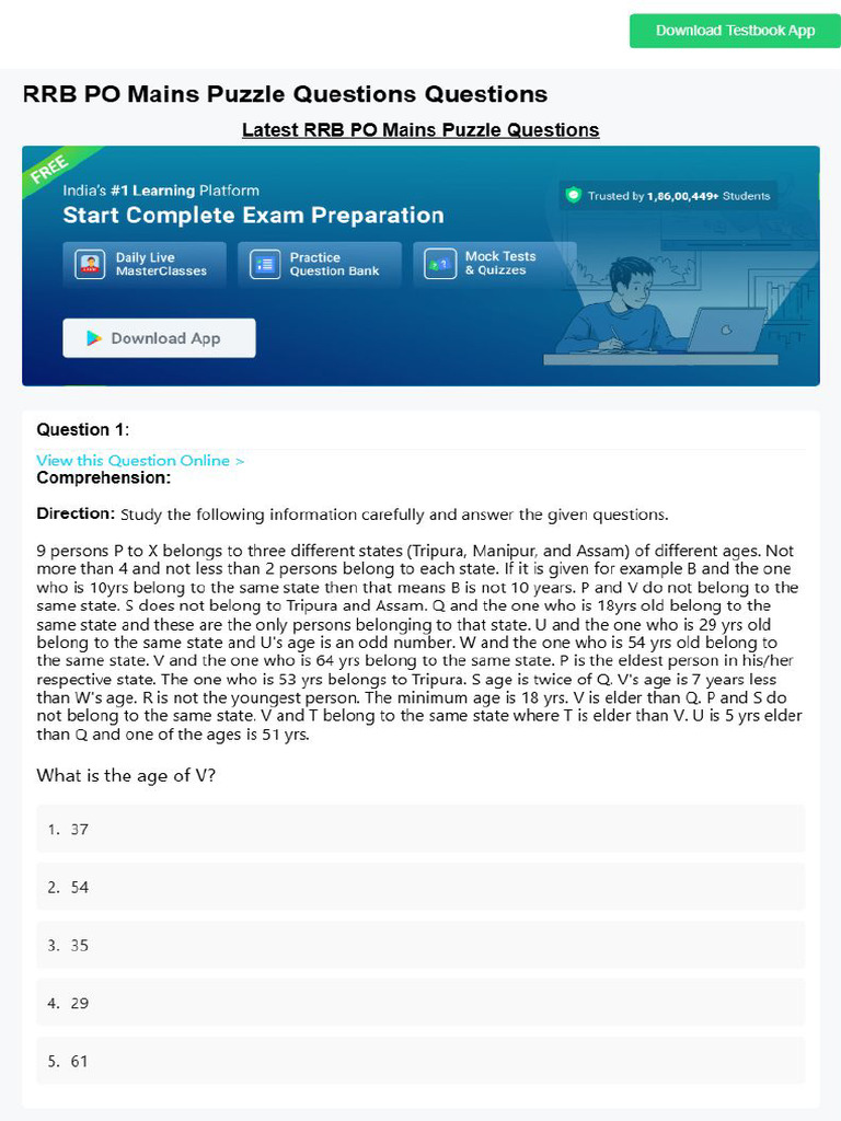 RRB Po Mains Puzzle Questions 649c32804183bab5c284e266 | PDF