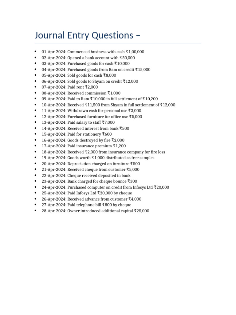 Journal Entry Questions CBSE PDF