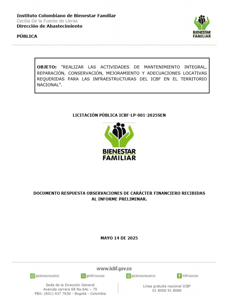 Rpta Abastecimiento Obs Informe LP 001 Obras | PDF | Business | Colombia