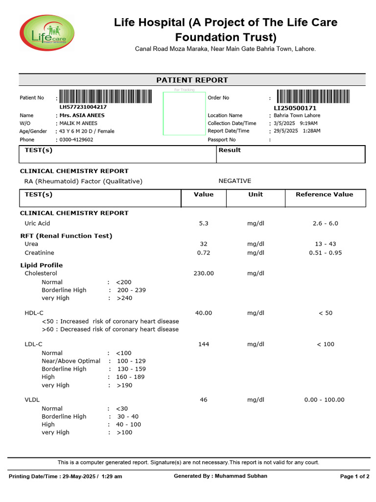 Lipid Profile Test Report Summary | PDF | Low Density Lipoprotein ...