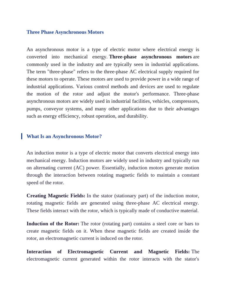 Advantages of Three-Phase Asynchronous Motors | PDF | Electric Motor ...