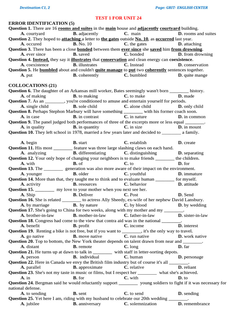 Unit 24 Error Identification Test | PDF