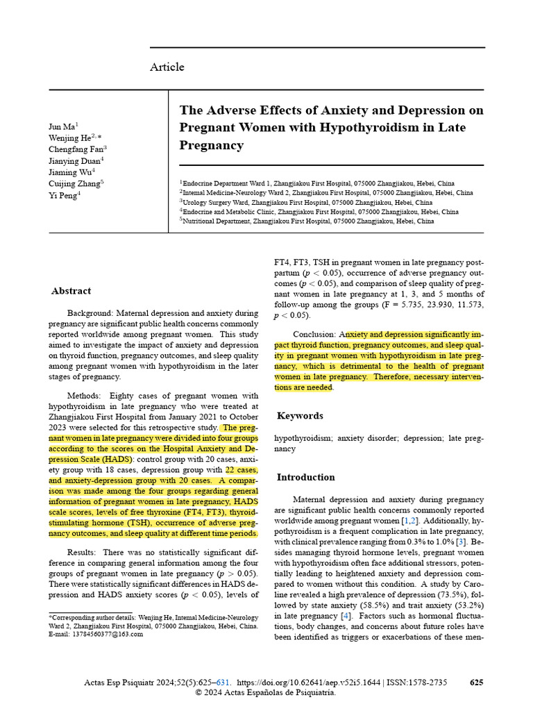 The Adverse Effects of Anxiety and Depression On | PDF | Hypothyroidism ...