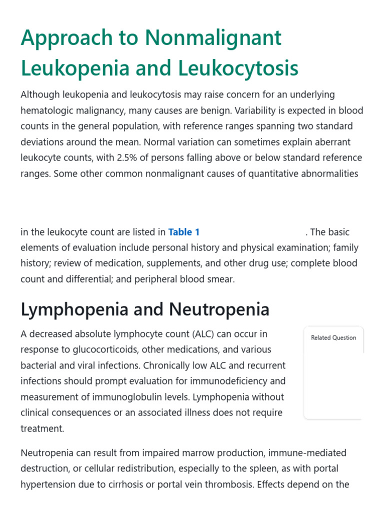 Nonmalignant Leukopenia Overview | PDF | White Blood Cell | Vertebrates