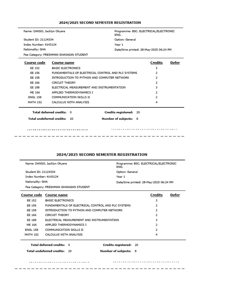 BSc Electrical Engineering Course Registration | PDF | Electronics ...