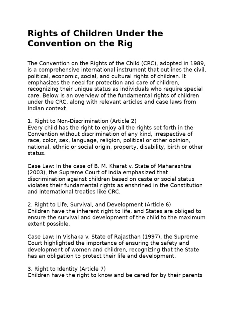 Rights of Children Under The Convention On The Rig | PDF | Children's ...
