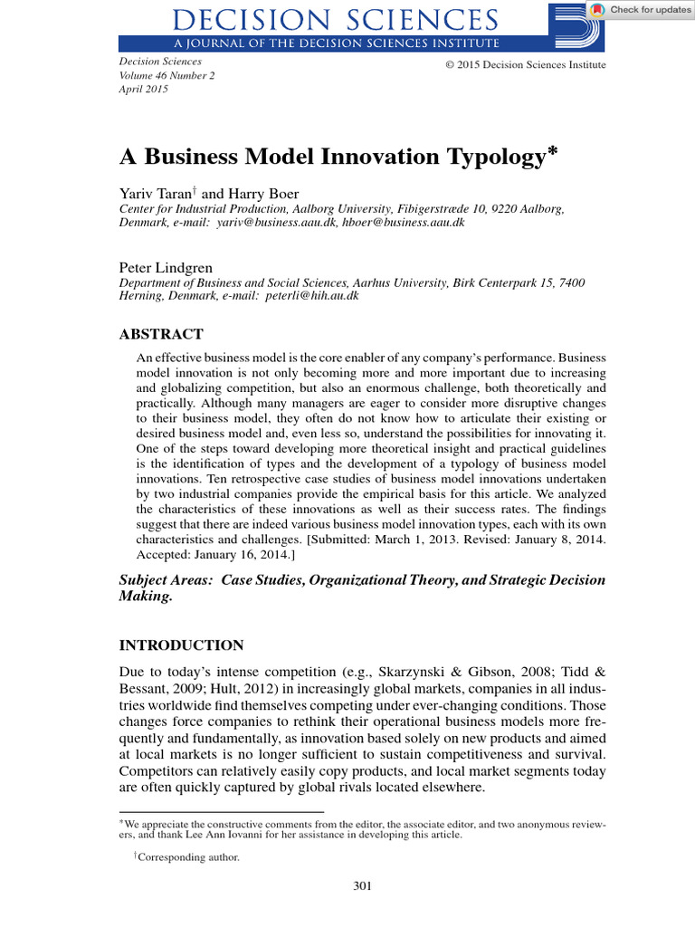 Decision Sciences - 2015 - Taran - A Business Model Innovation Typology ...