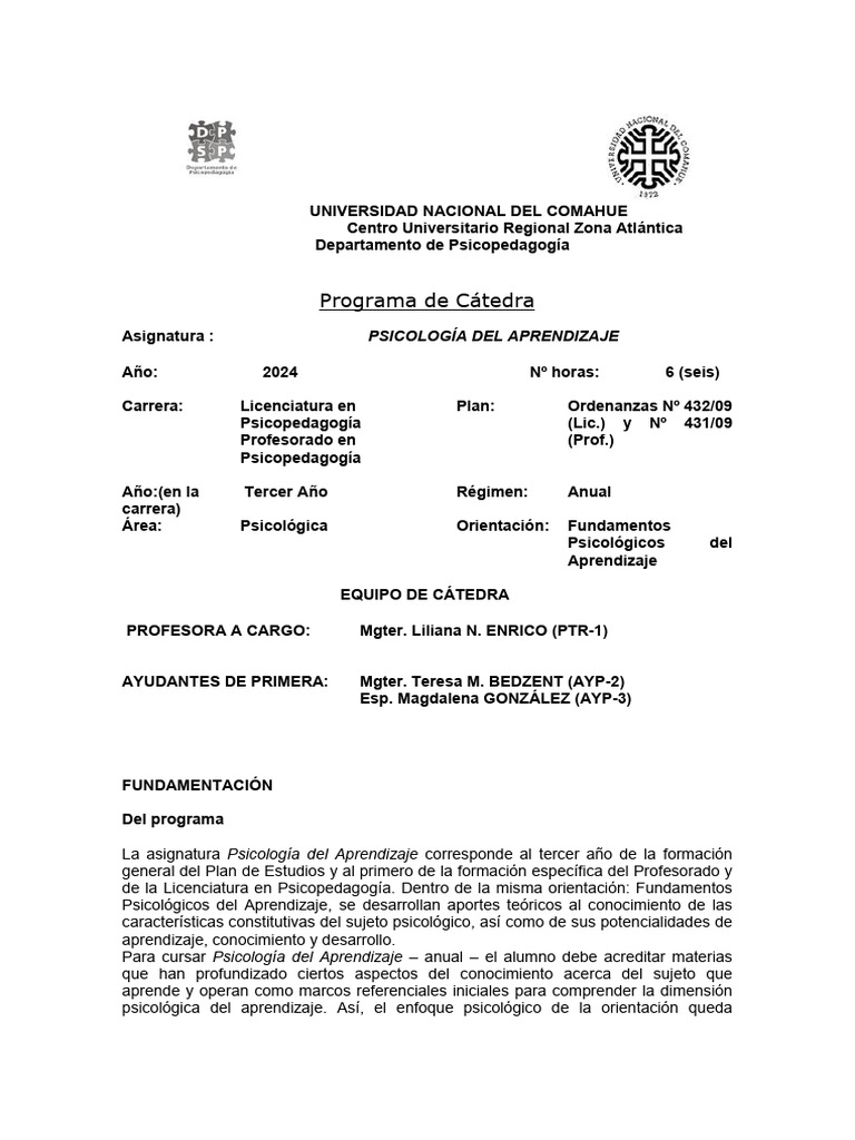 Programa en Revisión 2024 | PDF | Aprendizaje | Plan de estudios