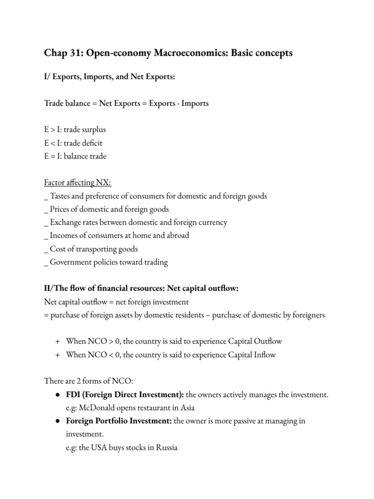 Chap 31 Open Economy Macroeconomics Basic Concepts Pdf Exchange