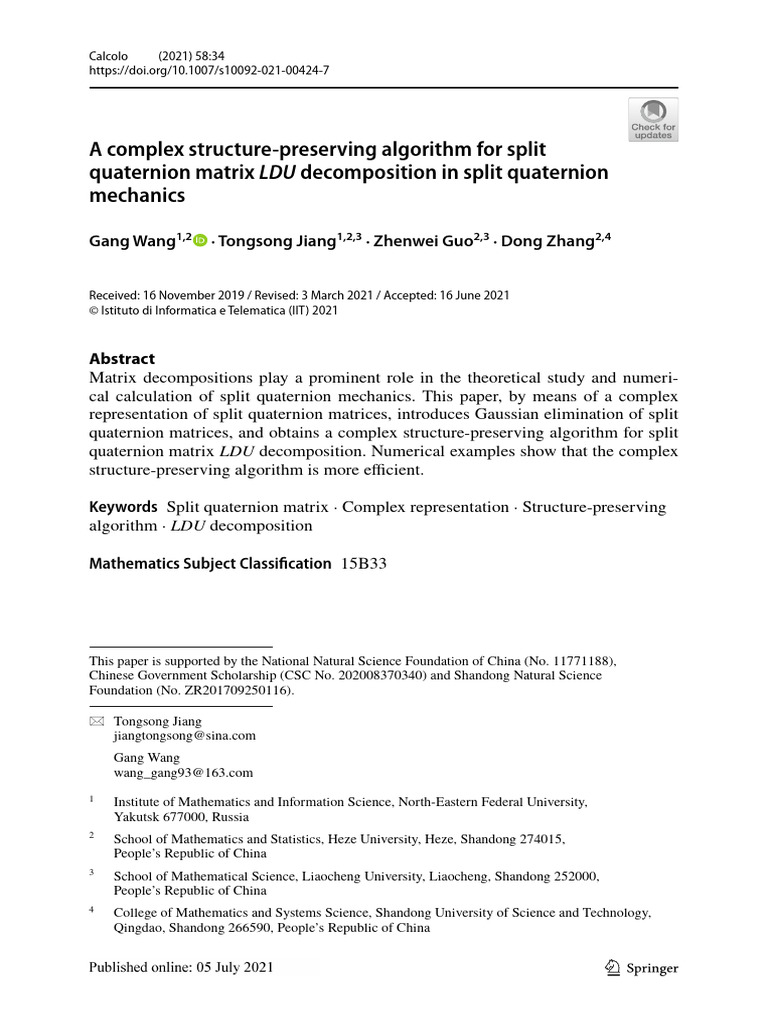 Split Quaternion LDU Decomposition Algorithm | PDF | Matrix ...