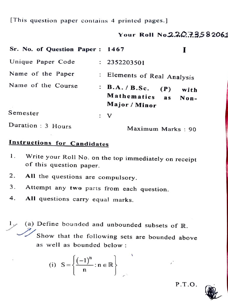 Real Analysis Question Paper B.Sc. | PDF | Series (Mathematics) | Sequence