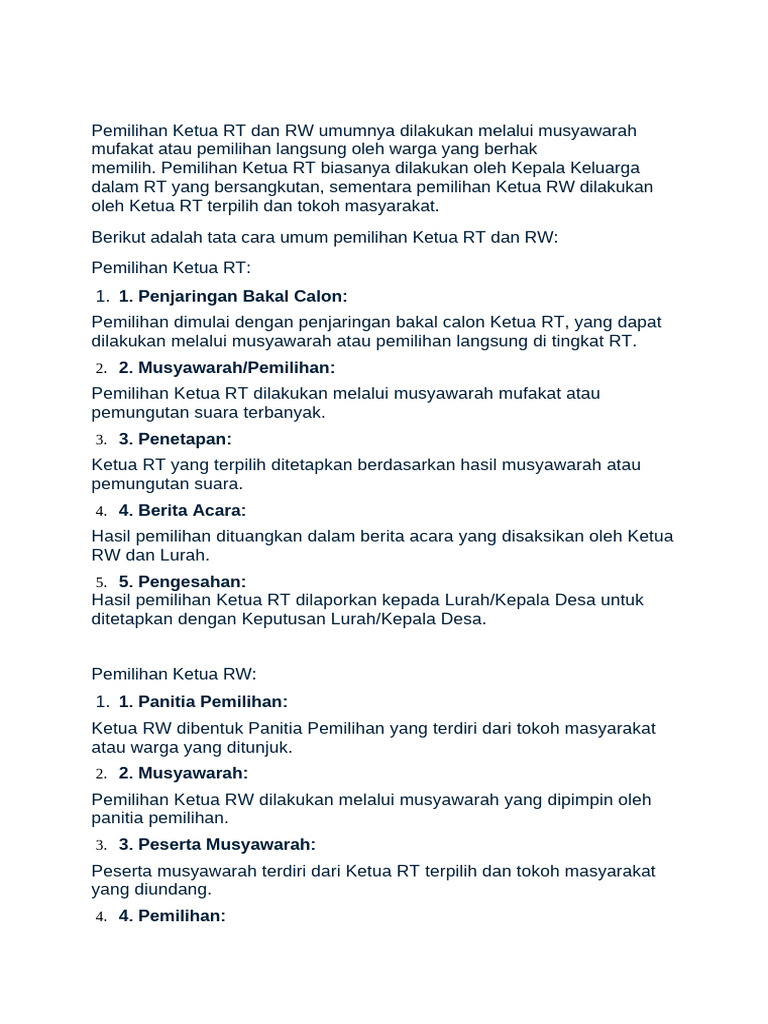 Tata Cara Pemilihan Ketua RT dan RW | PDF