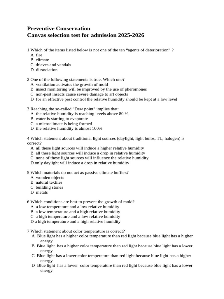 Preventive Conservation Canvas Test - Final - 31!01!2025 | PDF ...