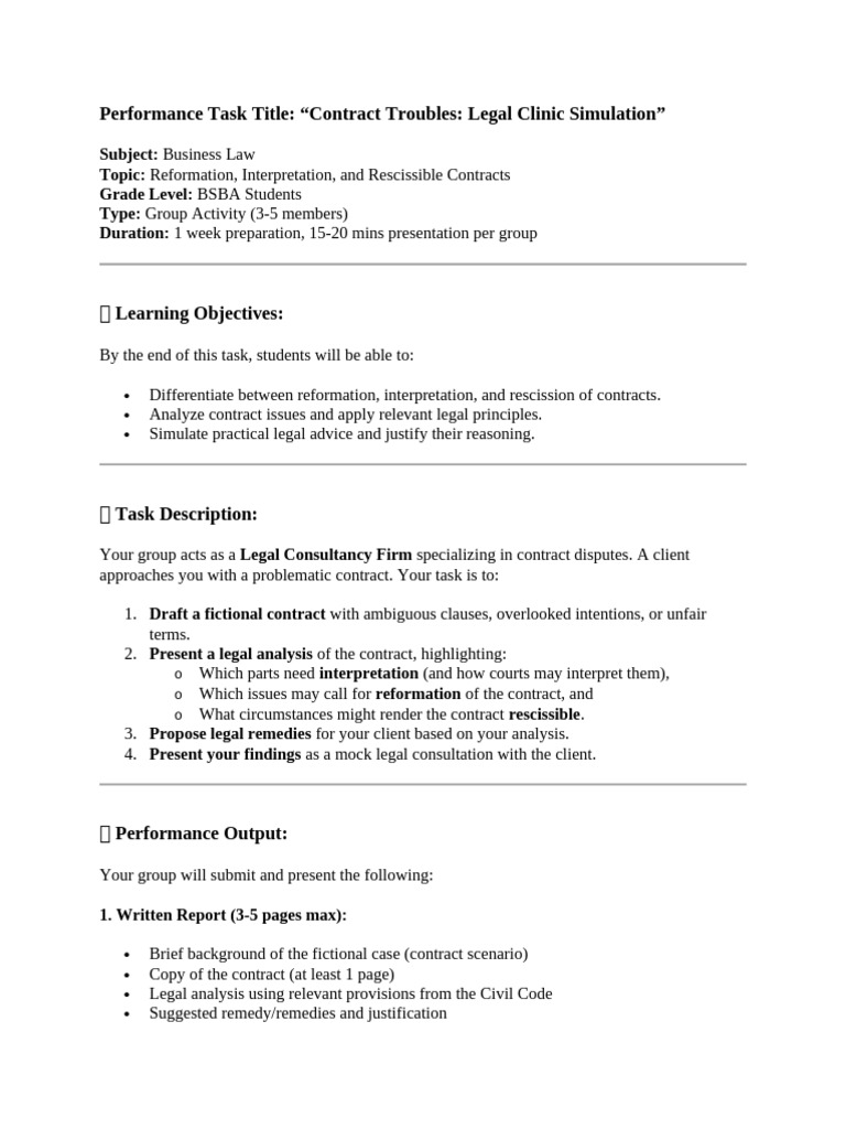 Contract Law Simulation for BSBA Students | PDF