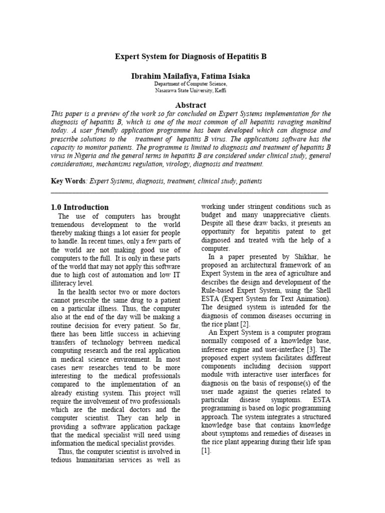 Expert System for Hepatitis B Diagnosis | PDF | Hepatitis B | Hepatitis