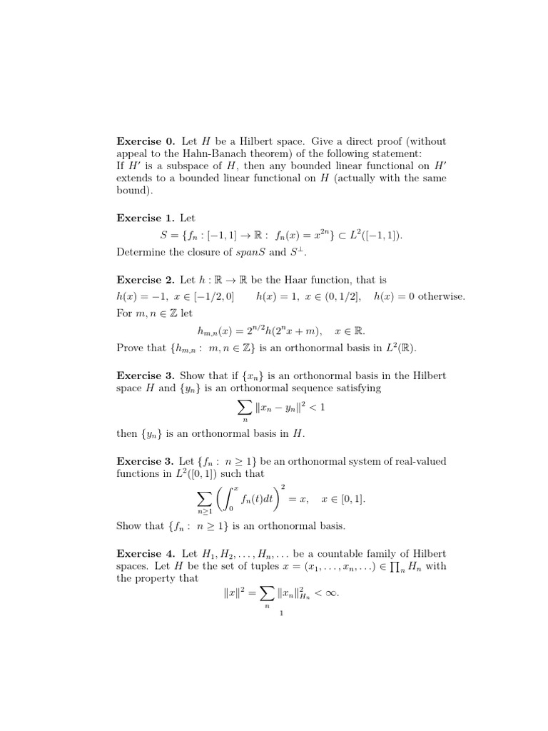 Hilbert Space Exercises and Properties | PDF