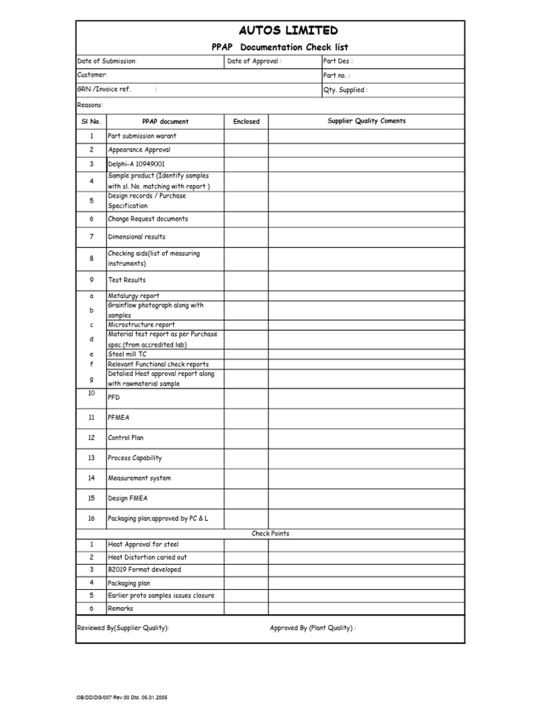 PPAP Documentation Checklist Overview | PDF | Business Process ...