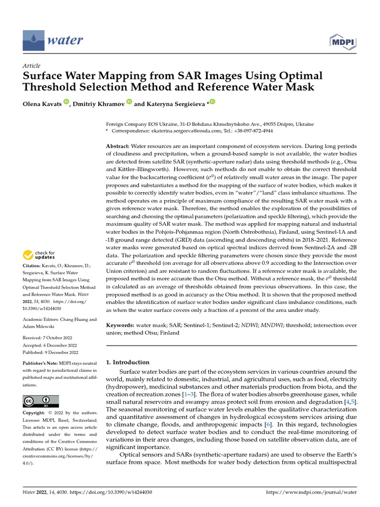 Surface Water Mapping Using SAR Techniques | PDF | Infrared