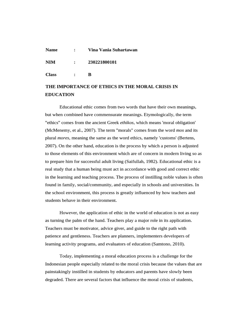 Ethics and Moral Crisis in Education | PDF | Liberal Arts Education