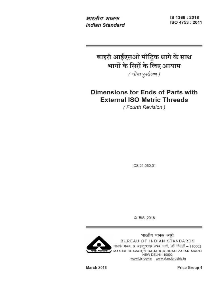 ISO Metric Thread Dimensions Standard | PDF | Screw | Machining