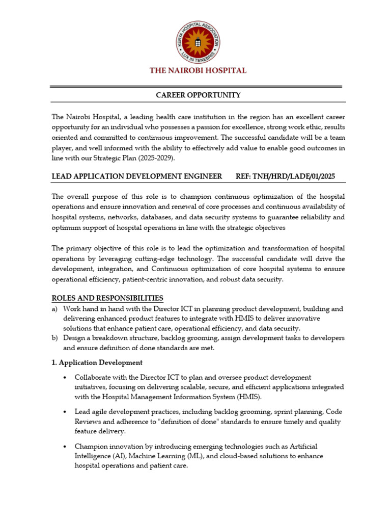 Lead Application Development Engineer Role | PDF | Agile Software ...