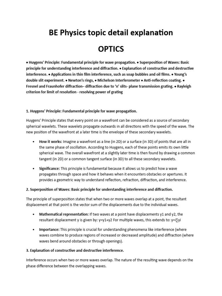 Optics Detail Explanation | PDF | Diffraction | Waves