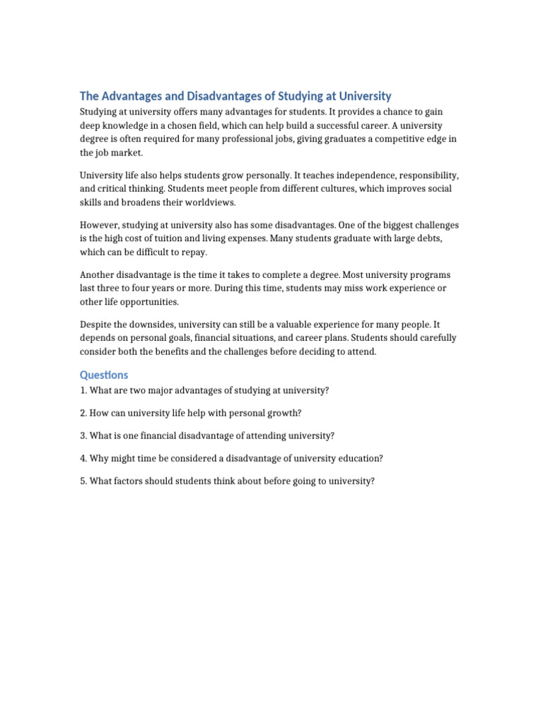 University Education: Pros and Cons | PDF