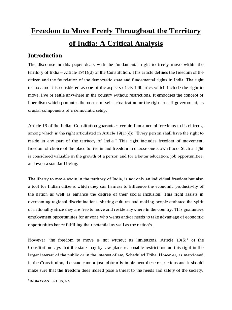Right to Move Freely in India: Analysis | PDF | Freedom Of Movement ...