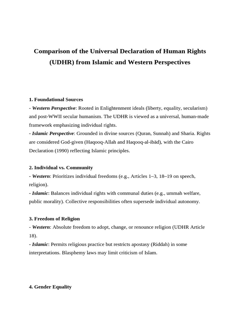 UDHR: Islamic vs. Western Perspectives | PDF | Sharia | Human Rights