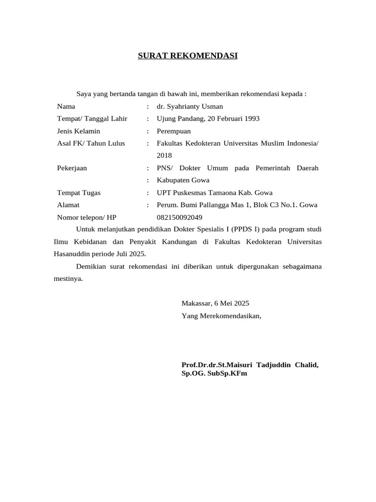 Surat Rekomendasi Dokter Spesialis | PDF