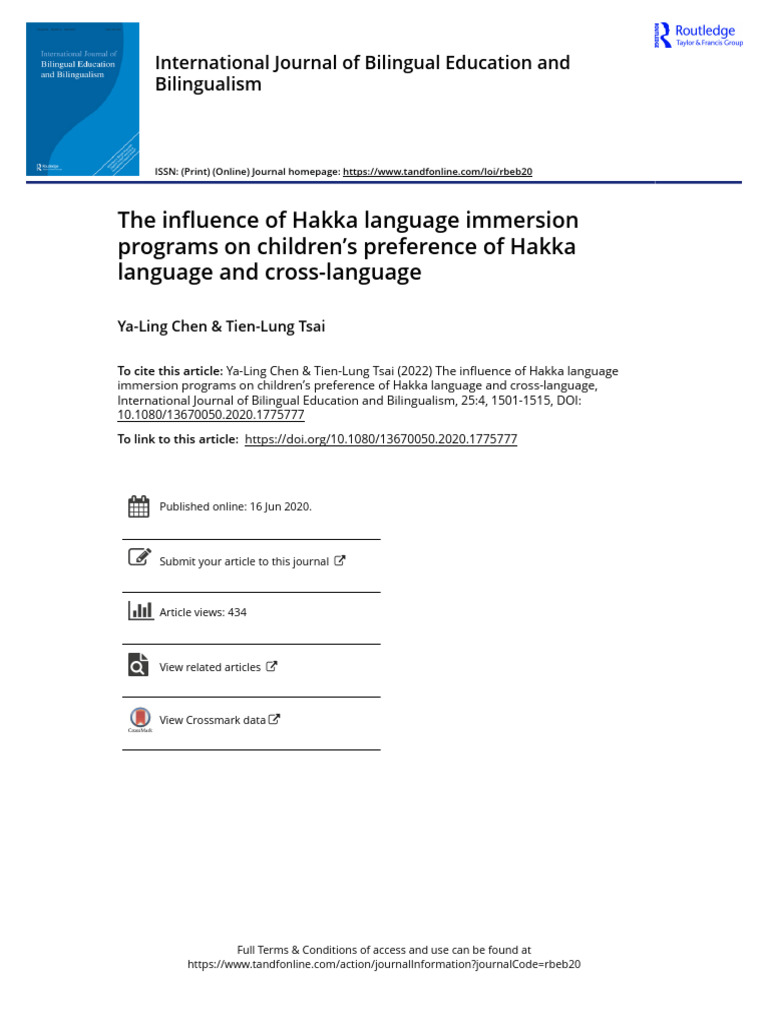 Chen & Tsai, 2022. The Influence of Hakka Language Immersion Programs ...
