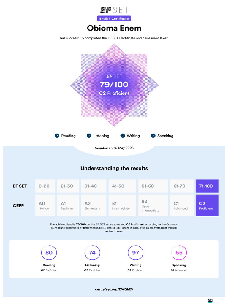 EF SET Certificate | PDF