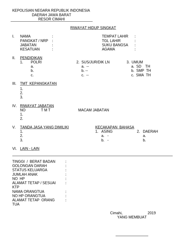 Riwayat Hidup Anggota POLRI Cimahi | PDF
