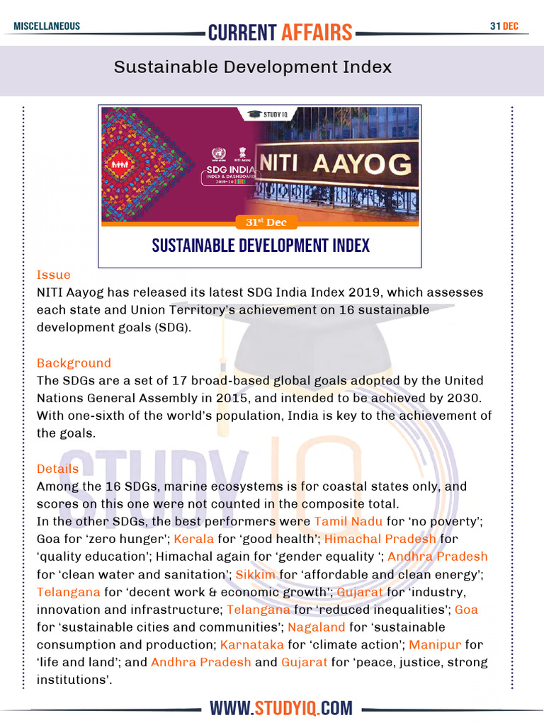 NITI Aayog's 2024 SDG Index Overview | PDF | Economies | Economy And ...
