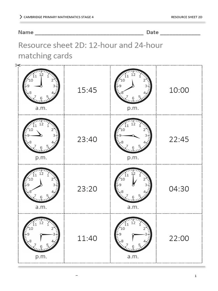 Additional Resource - Matching Time 2D | PDF