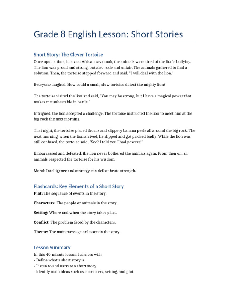 Clever Tortoise: A Short Story Lesson | PDF